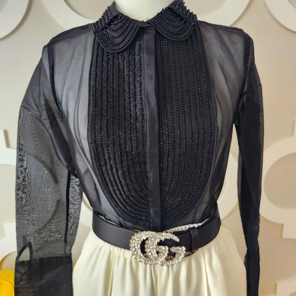 Small beaded black silk blouse